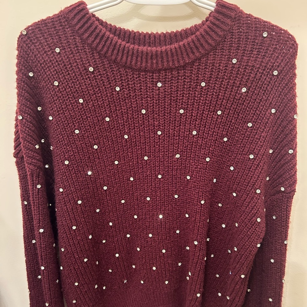 Nine West Burgundy Rhinestone Crewneck Sweater
